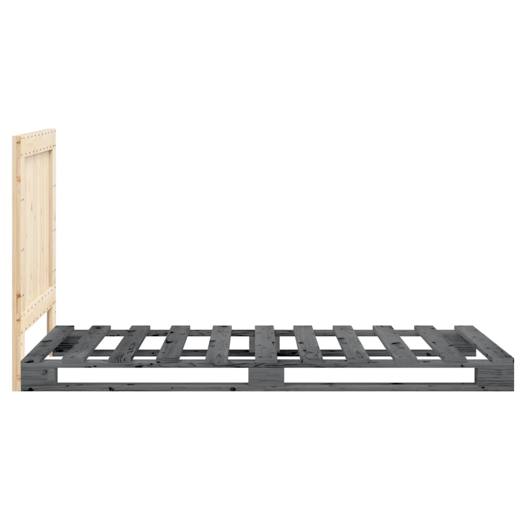 vidaXL Bed Frame with Headboard Grey 90x200 cm Solid Wood Pine