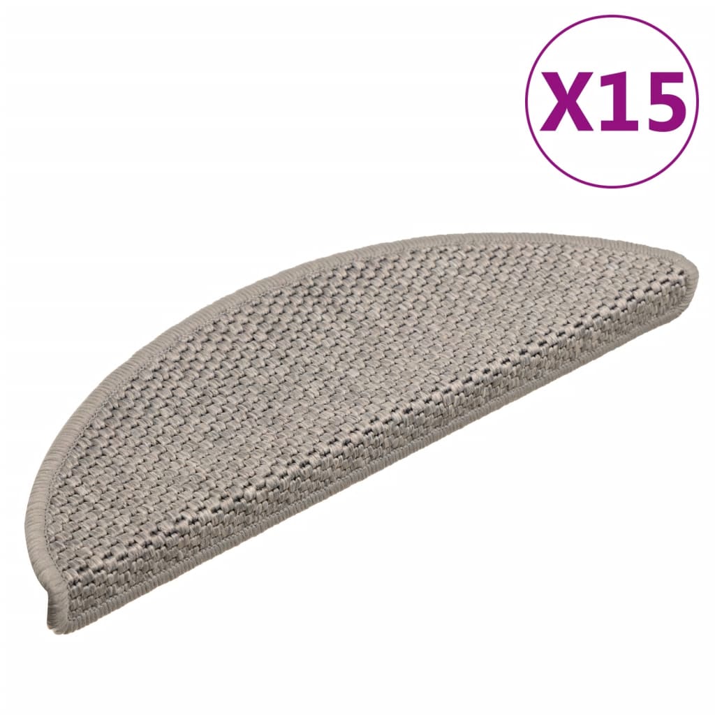 vidaXL Stair Mats Self-adhesive Sisal-Look 15 pcs 56x17x3 cm Silver