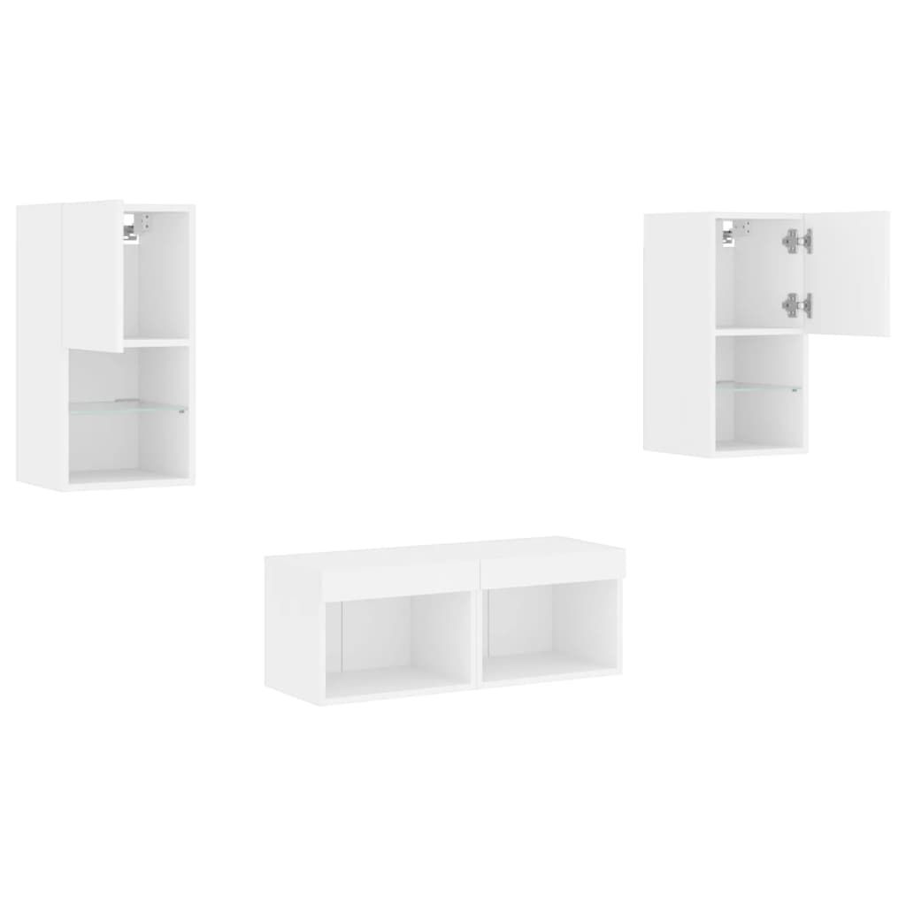 vidaXL 4 Piece TV Wall Cabinets with LED Lights White