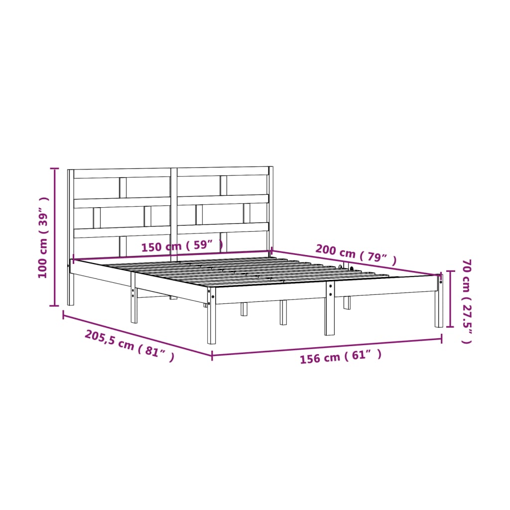 vidaXL Bed Frame without Mattress Grey King Size Solid Wood