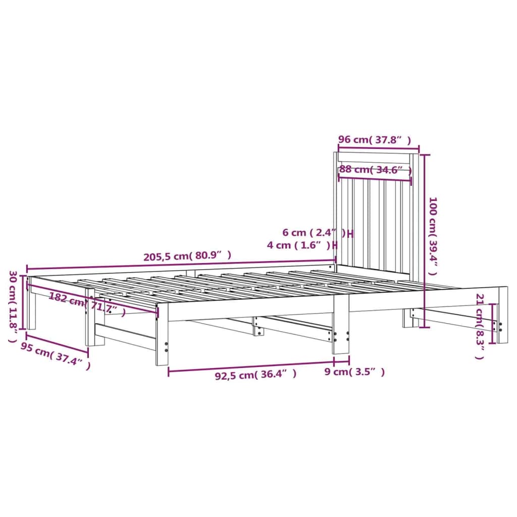 vidaXL Pull-out Day Bed without Mattress Black 2x(90x200) cm