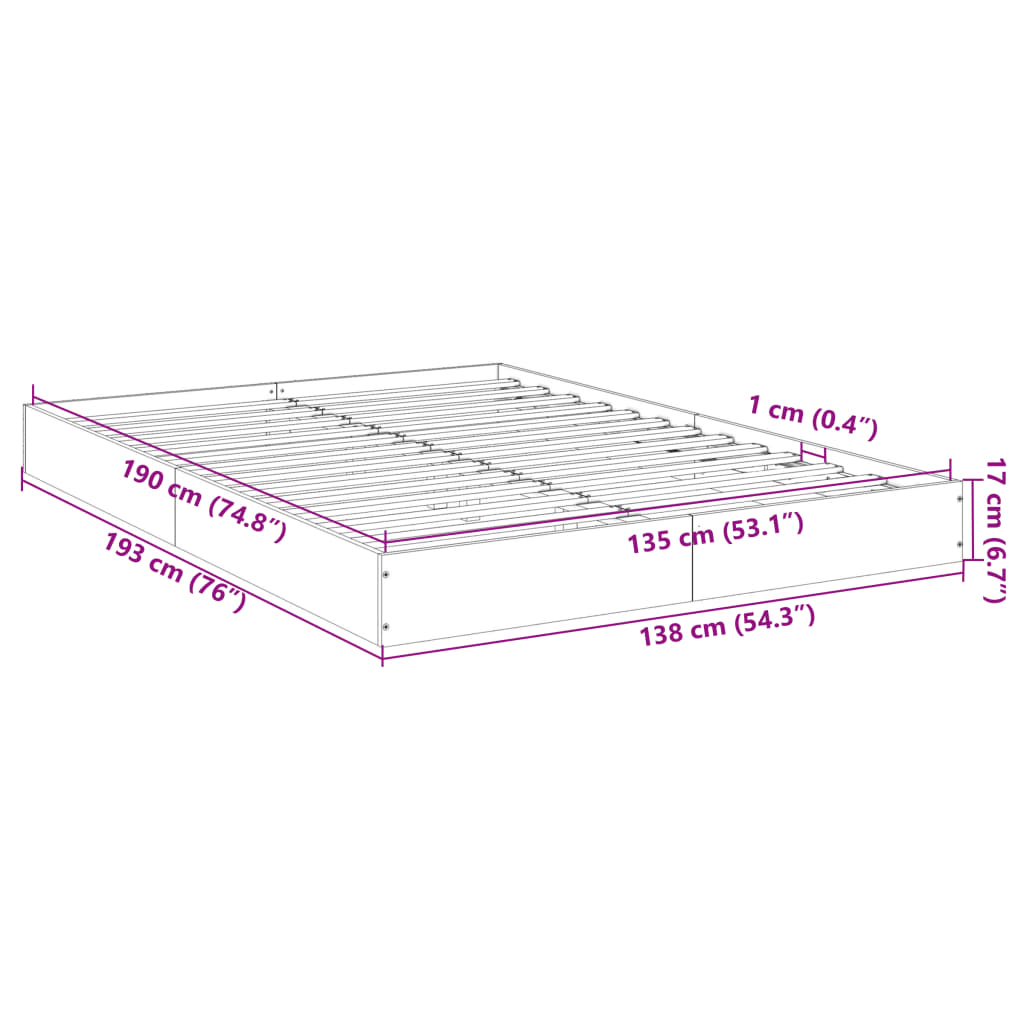 vidaXL Bed Frame without Mattress Black 135x190 cm Double Engineered Wood