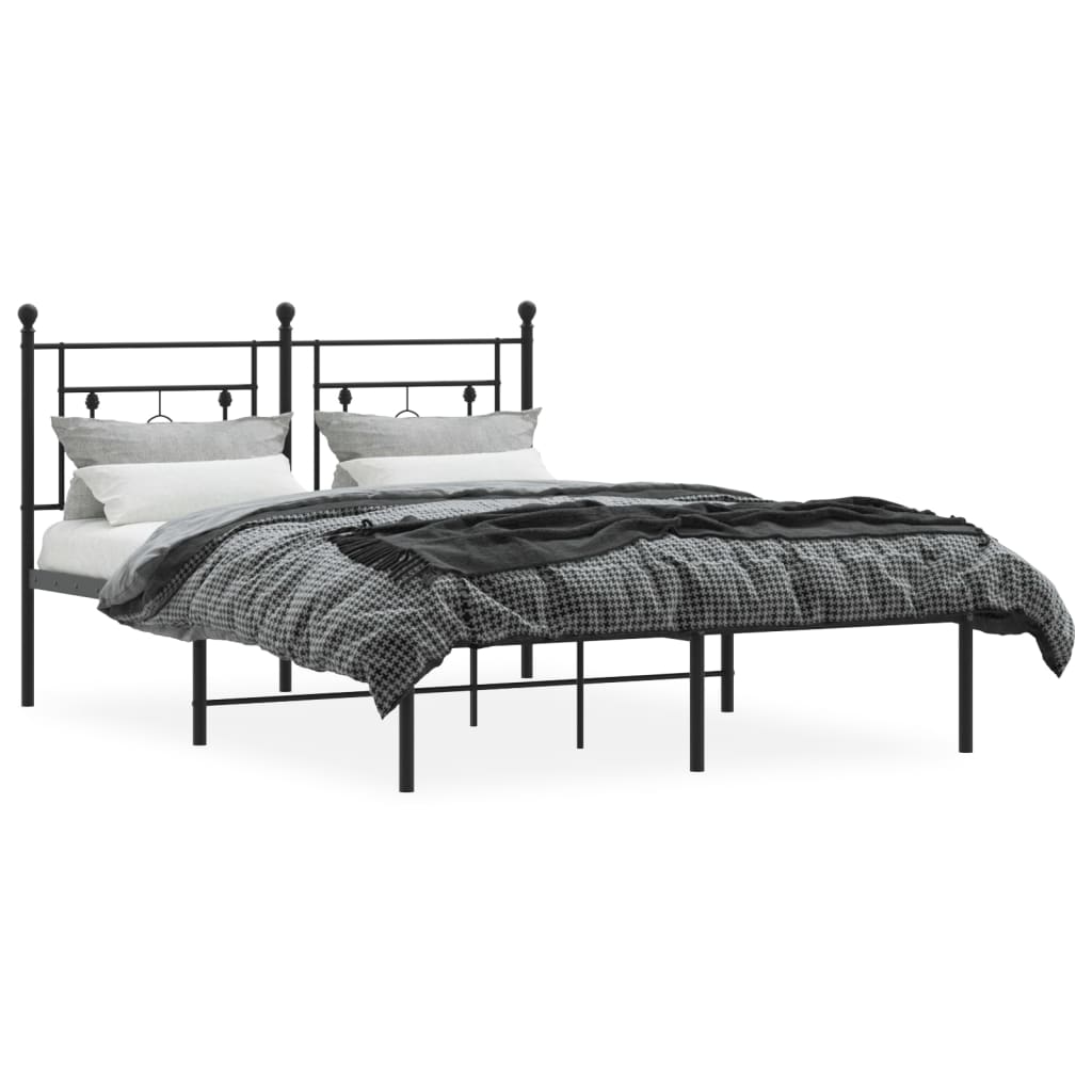 vidaXL Metal Bed Frame without Mattress with Headboard Black 140x200 cm