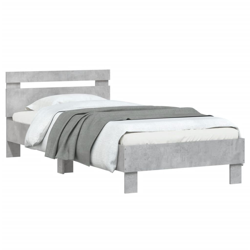 vidaXL Bed Frame without Mattress with Headboard Concrete Grey 90x190 cm Single