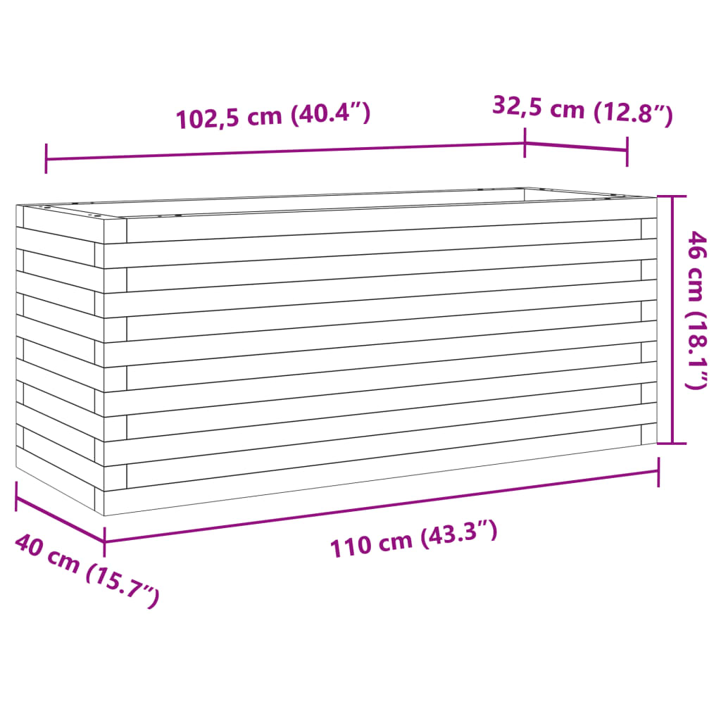 vidaXL Garden Planter White 110x40x46 cm Solid Wood Pine