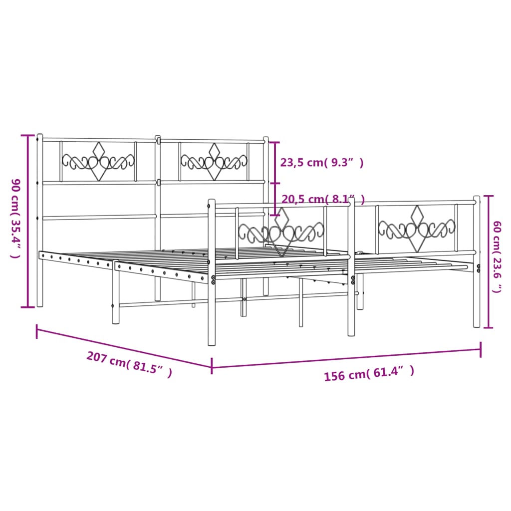 vidaXL Metal Bed Frame without Mattress with Footboard Black 150x200 cm King Size