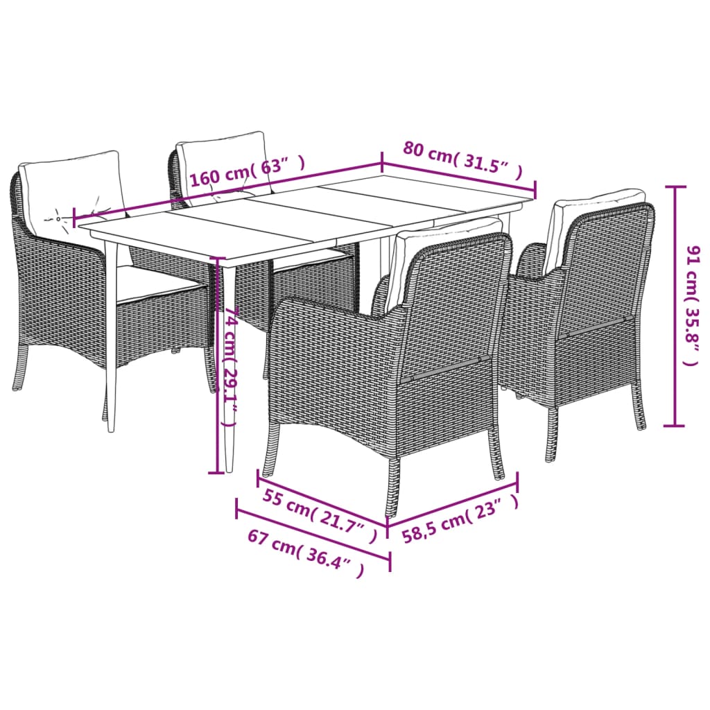 vidaXL 5 Piece Garden Dining Set with Cushions Grey Poly Rattan