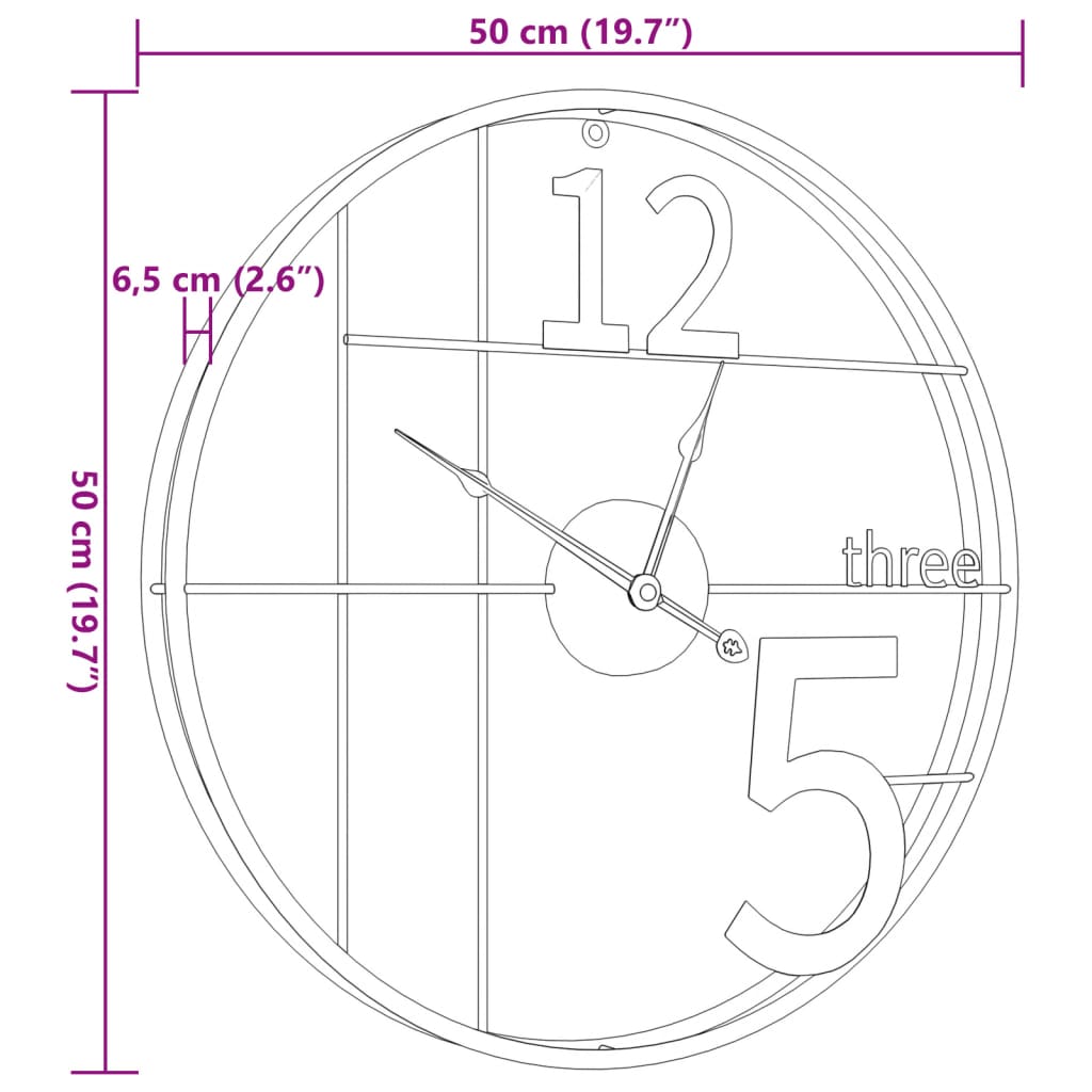 vidaXL Wall Clock Gold Ø50 cm Iron