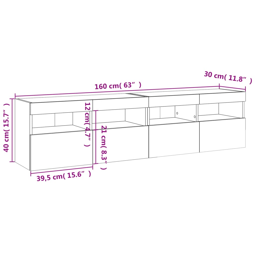 vidaXL TV Wall Cabinets with LED Lights 2 pcs White 80x30x40 cm