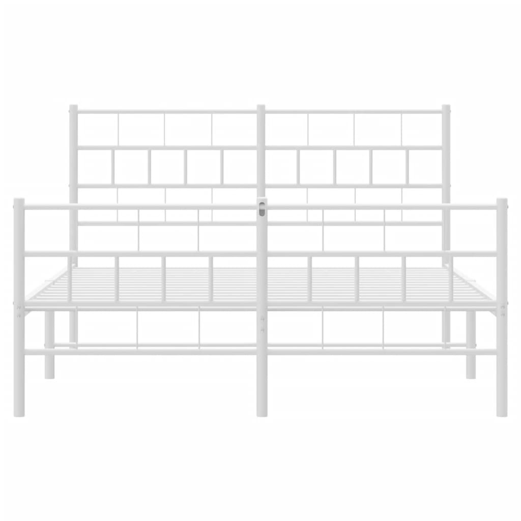 vidaXL Metal Bed Frame without Mattress with Footboard White 140x190 cm