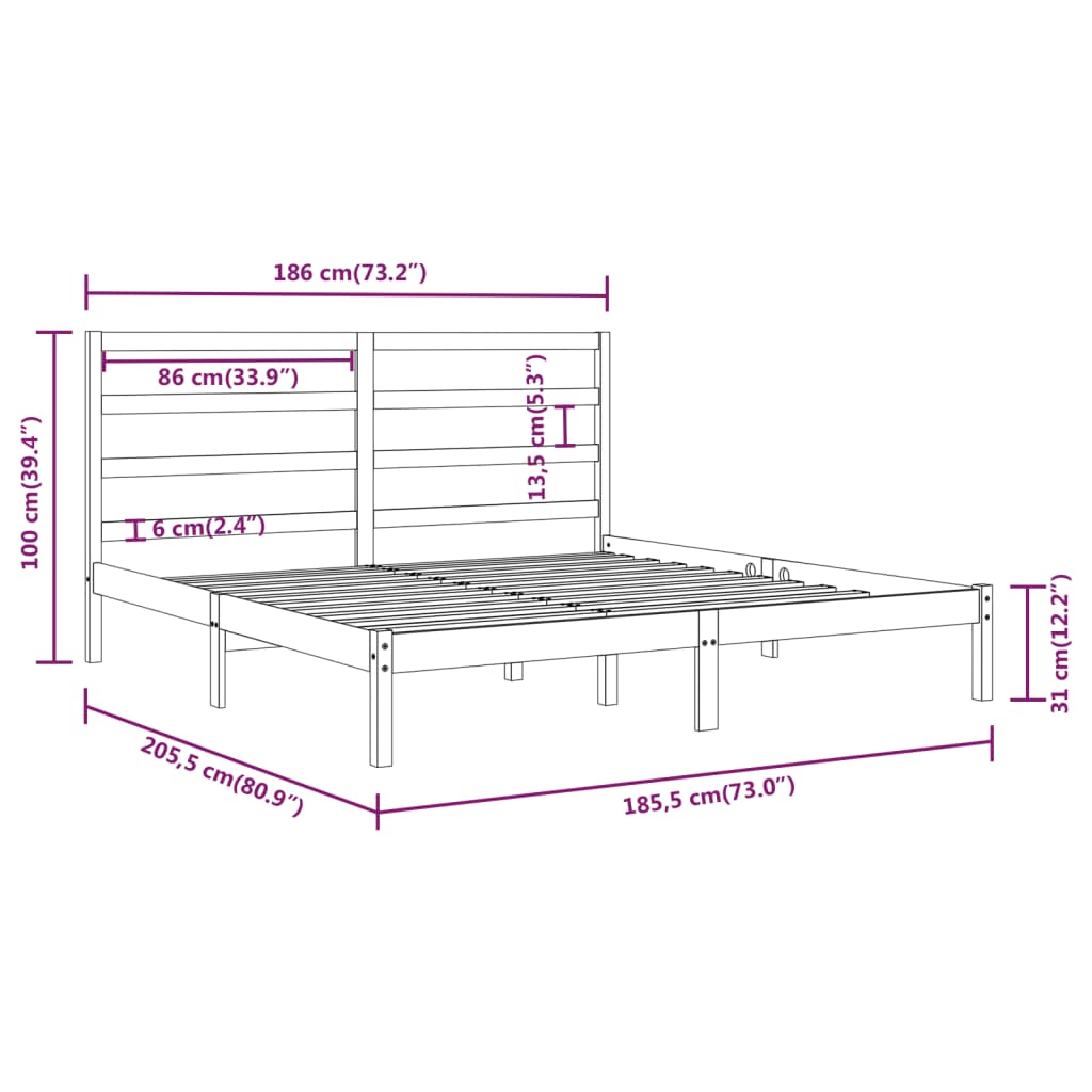 vidaXL Bed Frame without Mattress White 180x200 cm Super King Solid Wood