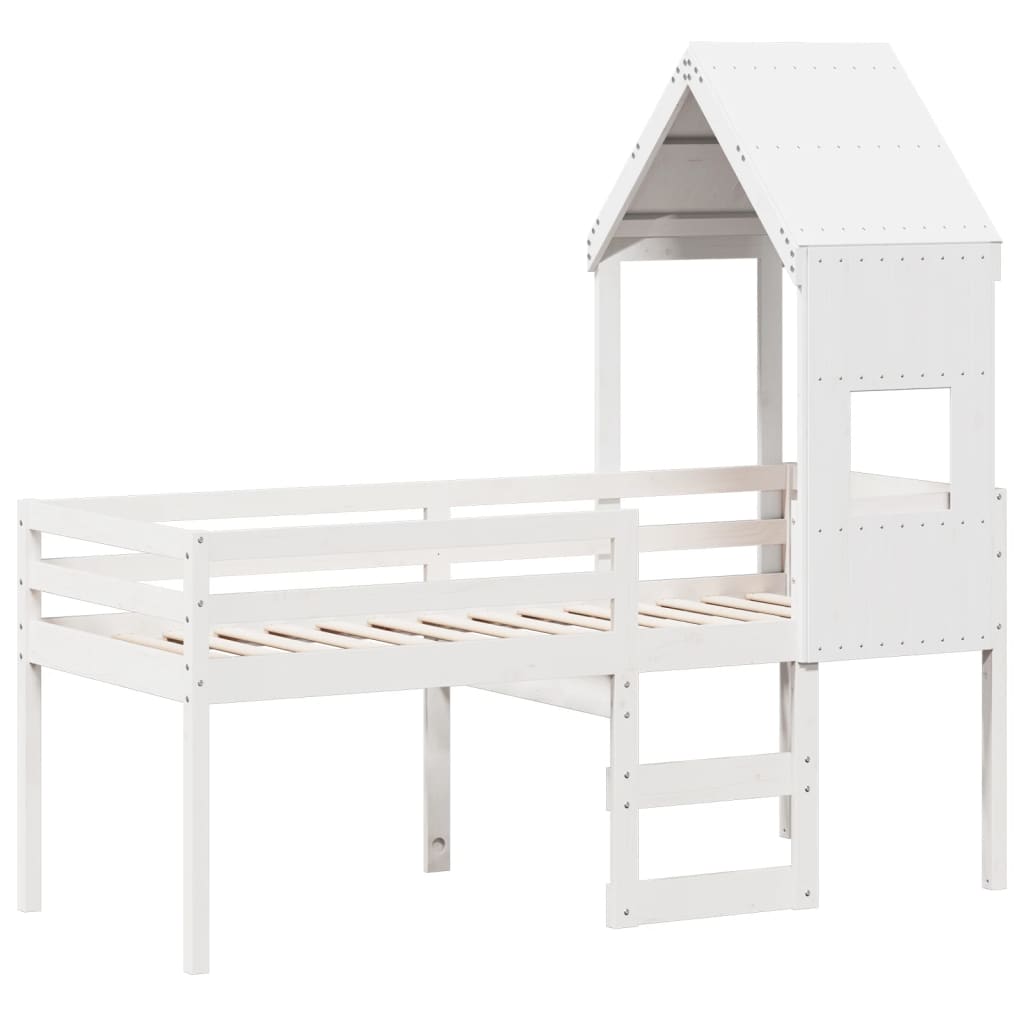 vidaXL High Sleeper Bed without Mattress White 75x190 cm Small Single Solid Wood Pine