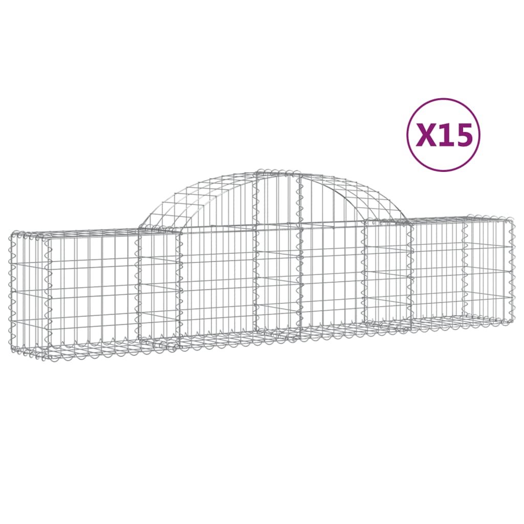 vidaXL Arched Gabion Baskets 15 pcs 200x30x40/60 cm Galvanised Iron