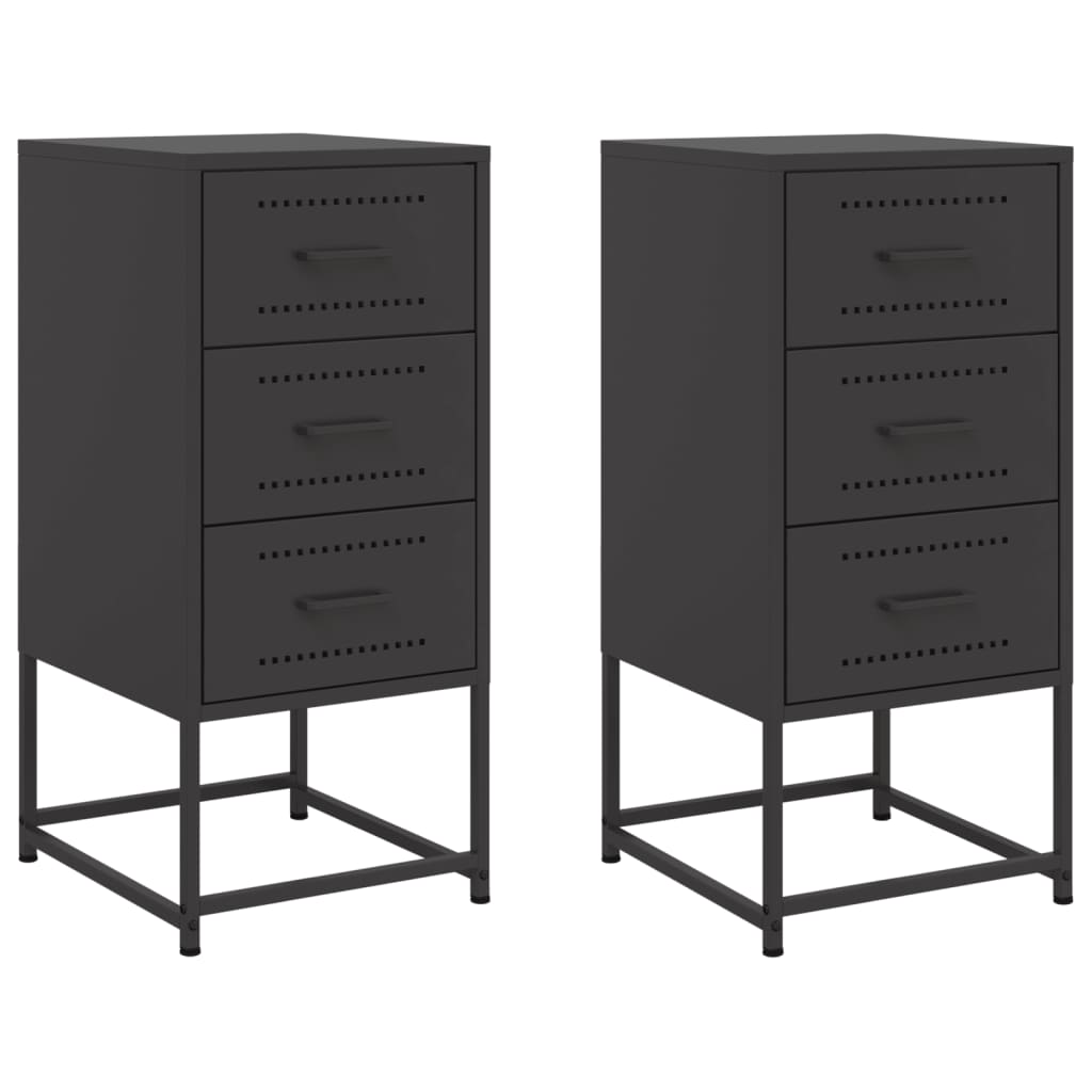 vidaXL Bedside Cabinets 2 pcs Black 36x39x78 cm Steel