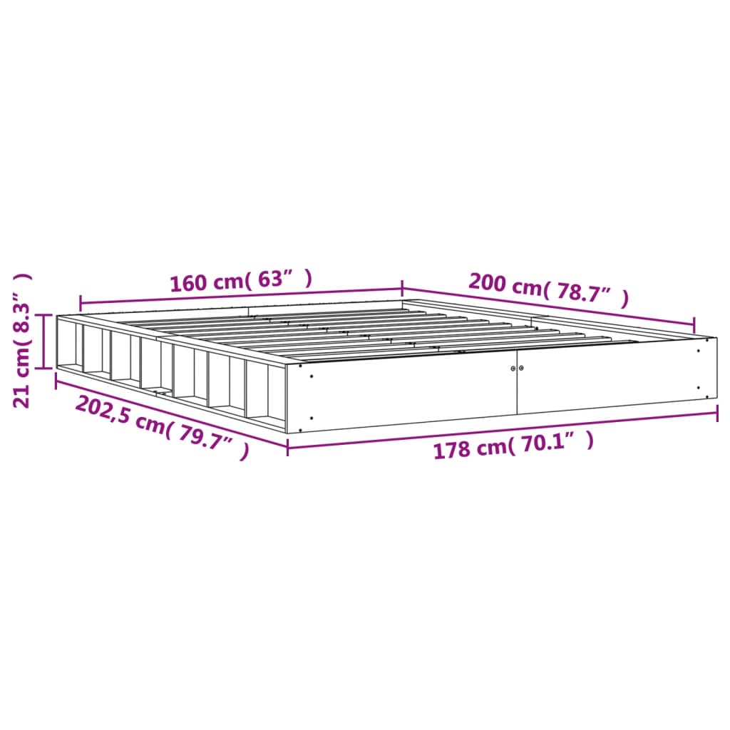 vidaXL Bed Frame without Mattress Wax Brown 160x200 cm Solid Wood Pine