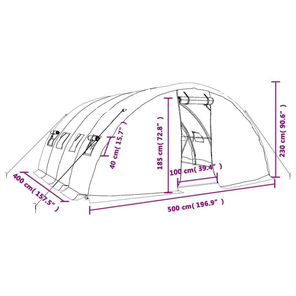 vidaXL Greenhouse with Steel Frame White 20 m² 5x4x2.3 m