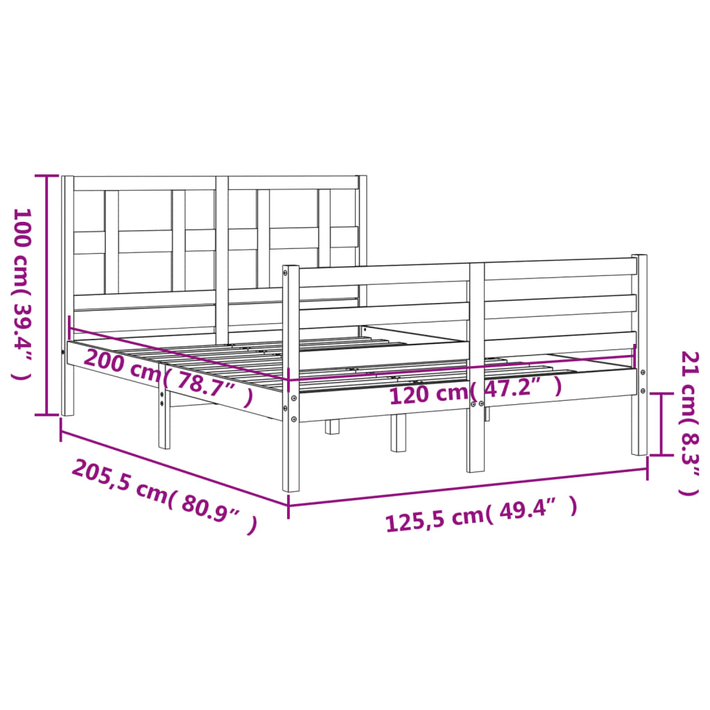 vidaXL Bed Frame without Mattress White 120x200 cm Solid Wood