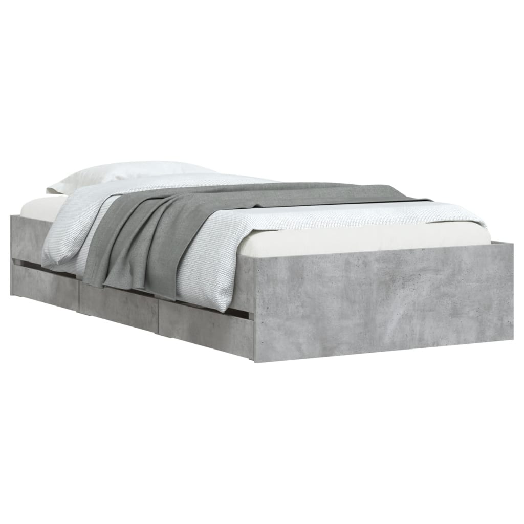 vidaXL Bed Frame with Drawers without Mattress Concrete Grey 75x190 cm Small Single