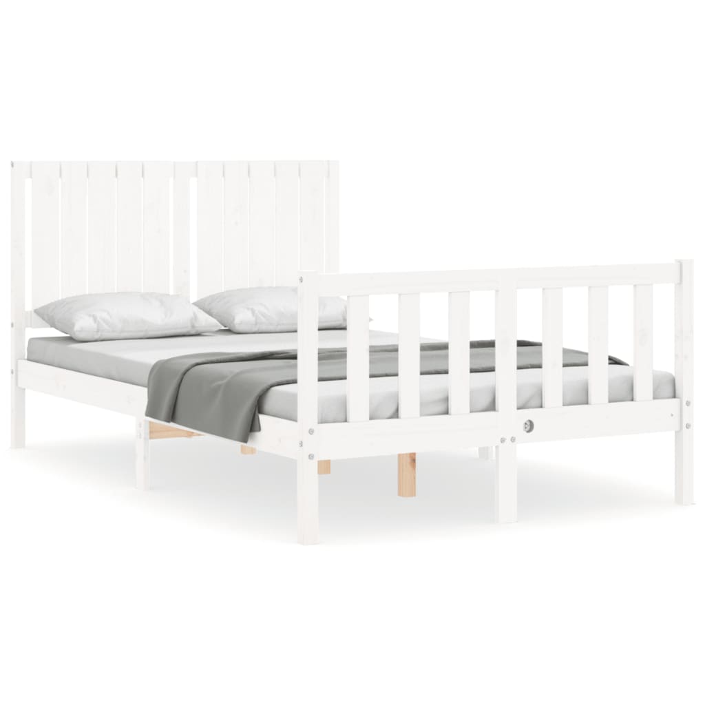vidaXL Bed Frame with Headboard White Small Double Solid Wood