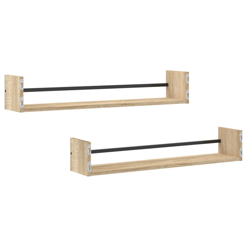 vidaXL Wall Shelves with Bars 2 pcs Sonoma Oak 80x16x14 cm