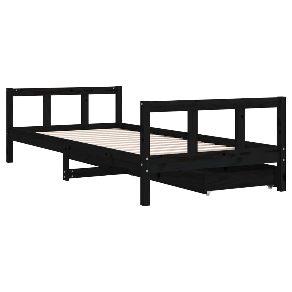 vidaXL Kids Bed Frame with Drawers Black 90x200 cm Solid Wood Pine