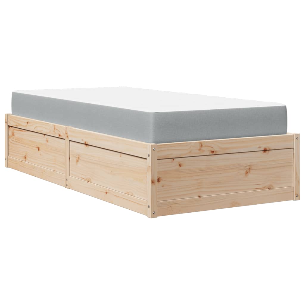 vidaXL Bed with Mattress 90x190 cm Single Solid Wood Pine