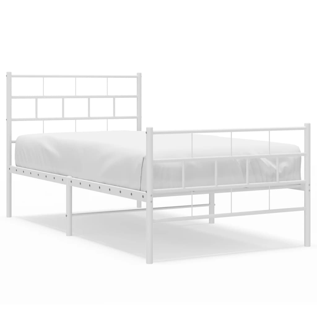 vidaXL Metal Bed Frame without Mattress with Footboard White 100x190 cm