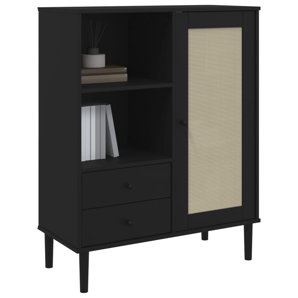 vidaXL Highboard SENJA Rattan Look Black 90x40x112 cm Solid Wood Pine