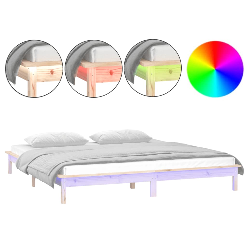 vidaXL LED Bed Frame without Mattress 140x190 cm Solid Wood