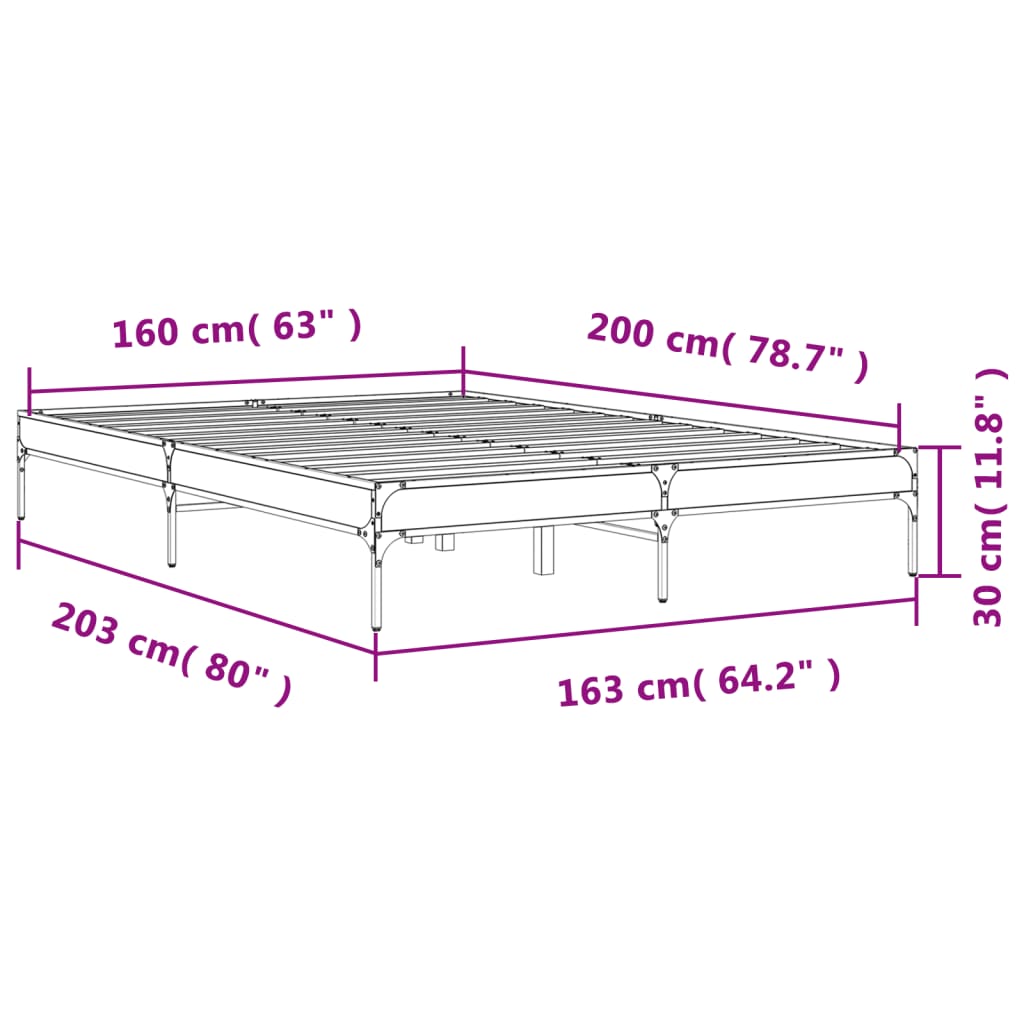 vidaXL Bed Frame without Mattress Smoked Oak 160x200 cm