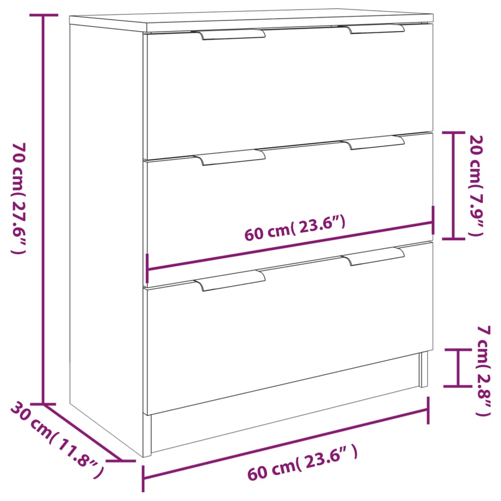 vidaXL 3 Piece Sideboards White Engineered Wood