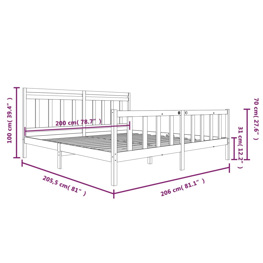 vidaXL Bed Frame without Mattress Solid Wood 200x200 cm (810102+814114)