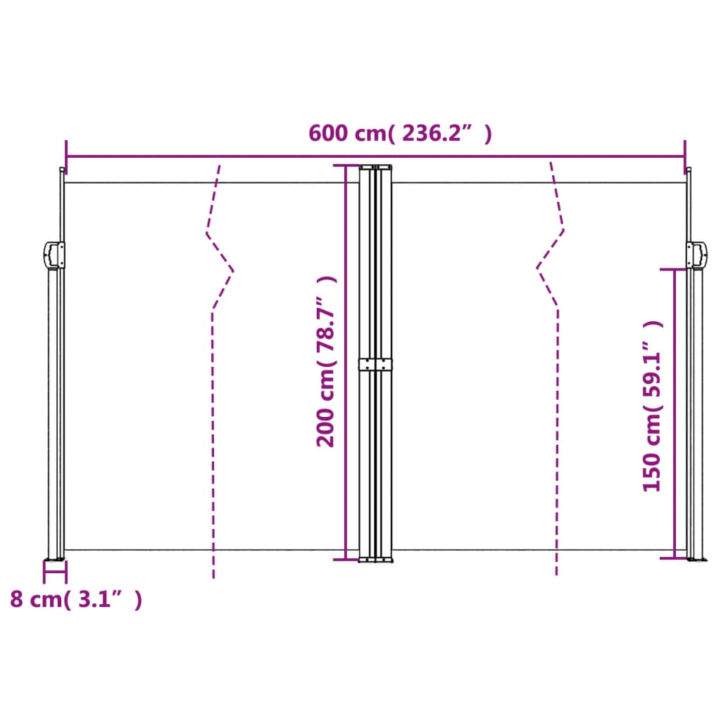 vidaXL Retractable Side Awning Black 200x600 cm