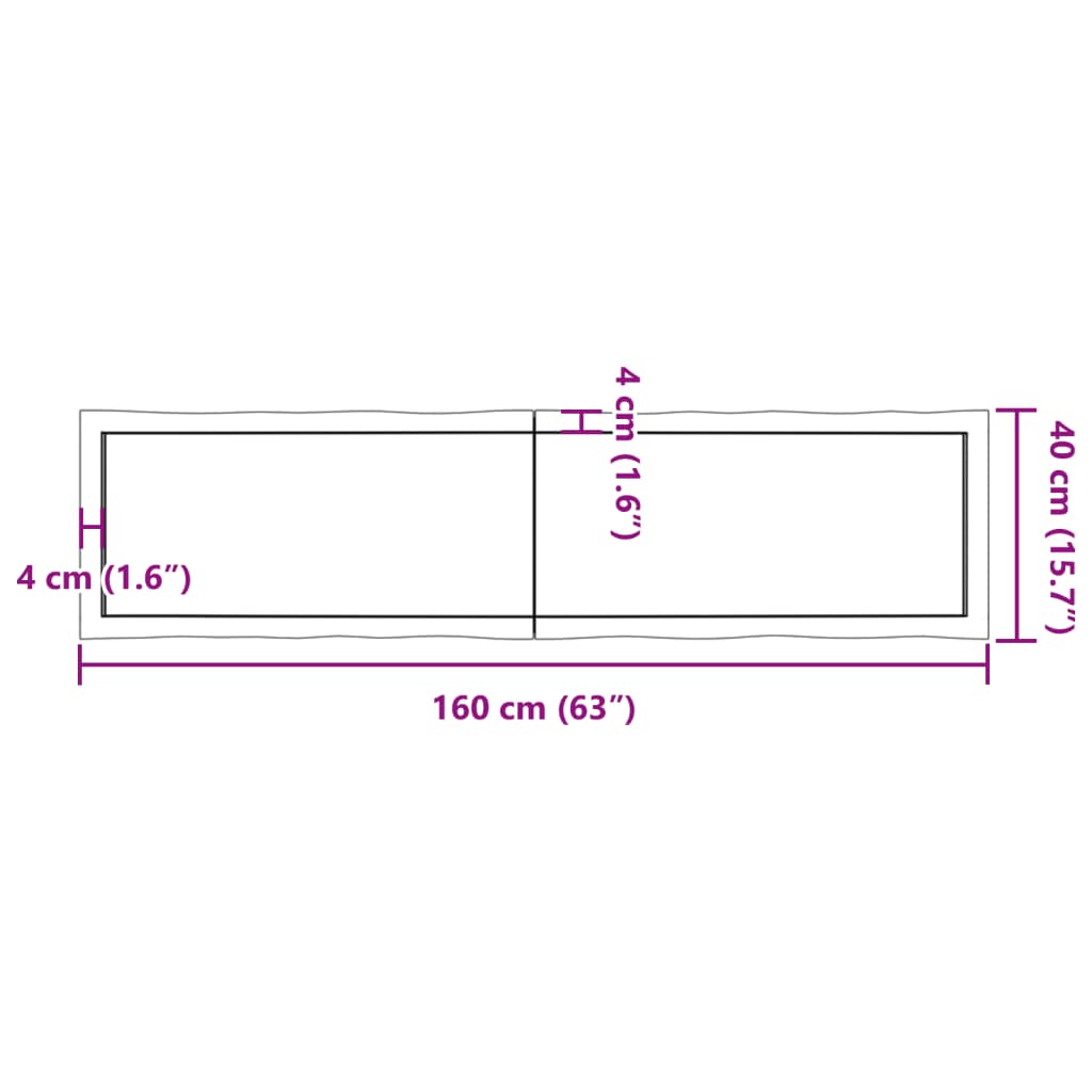 vidaXL Table Top 160x40x(2-4) cm Untreated Solid Wood Live Edge