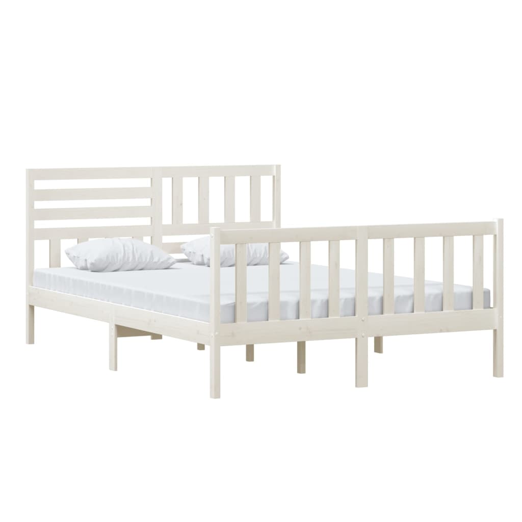 vidaXL Bed Frame without Mattress White Solid Wood 140x200 cm (810083+814145)