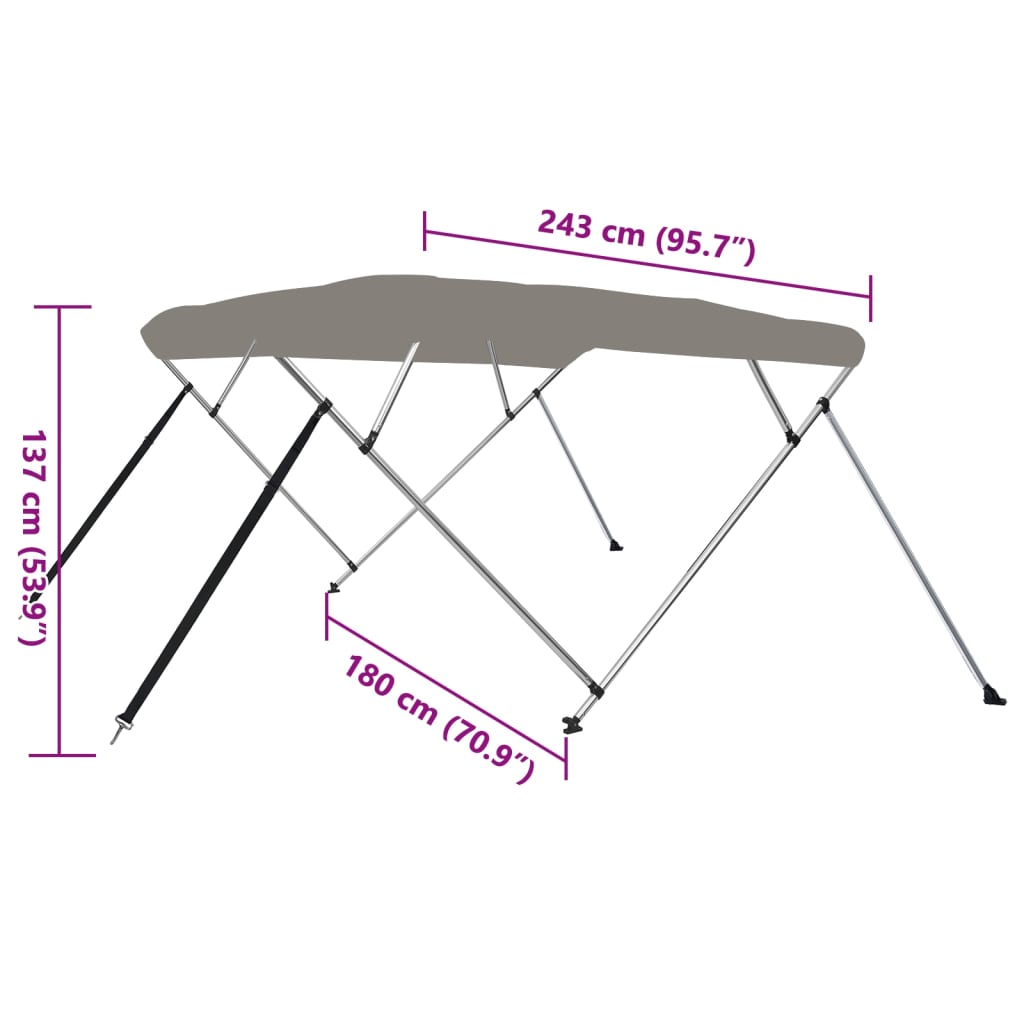 vidaXL 4-bow Bimini Top Grey 243x180x137 cm