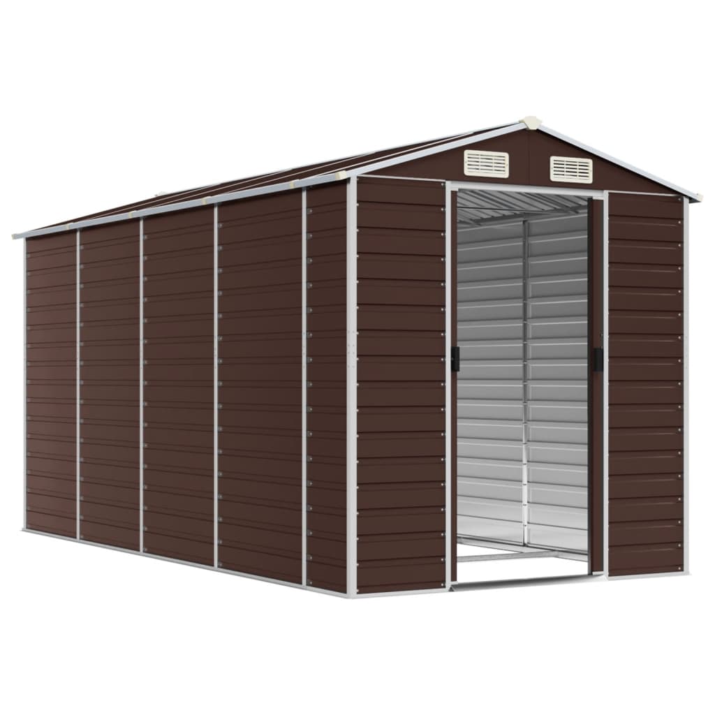 vidaXL Garden Shed Brown 191x385x198 cm Galvanised Steel