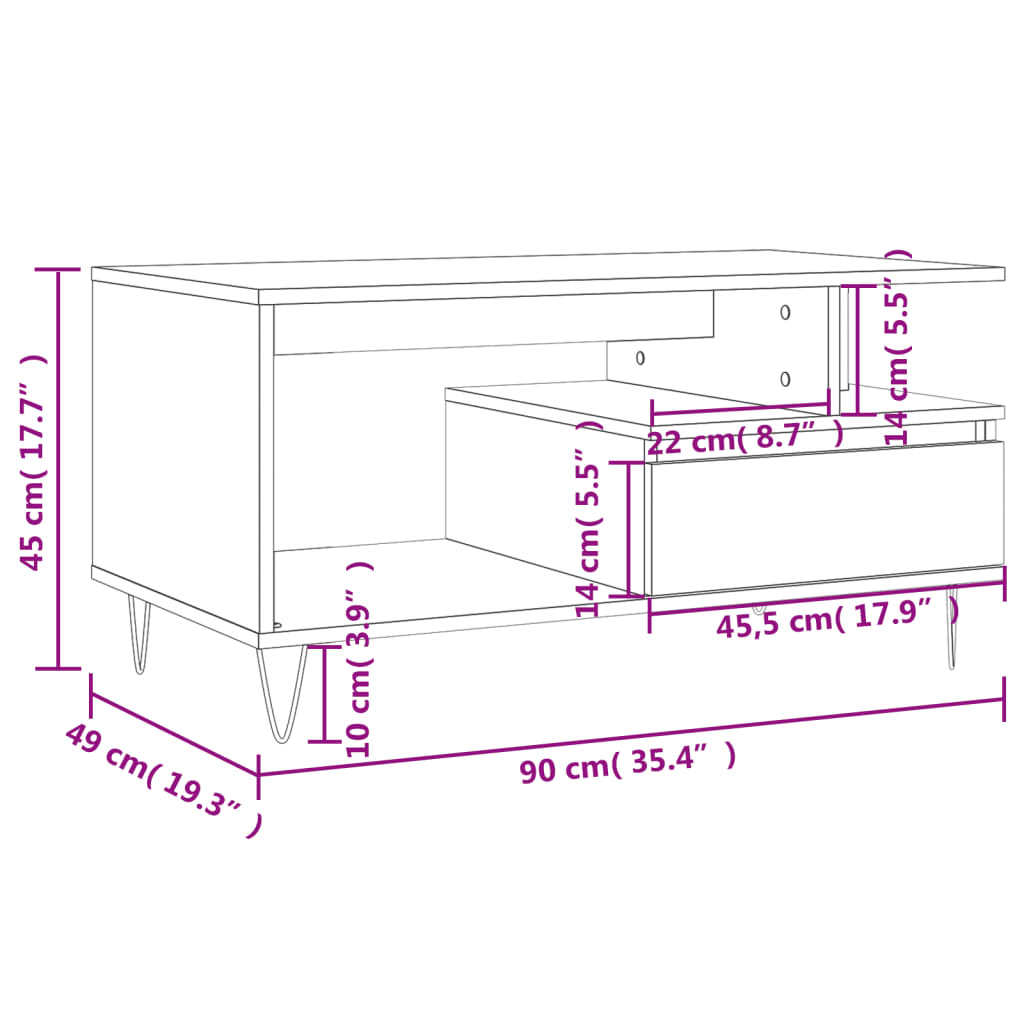 vidaXL Coffee Table Black 90x49x45 cm Engineered Wood