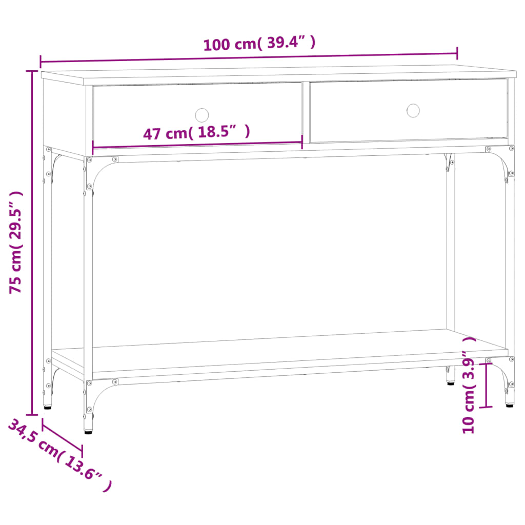 vidaXL Console Table Black 100x34.5x75 cm Engineered Wood