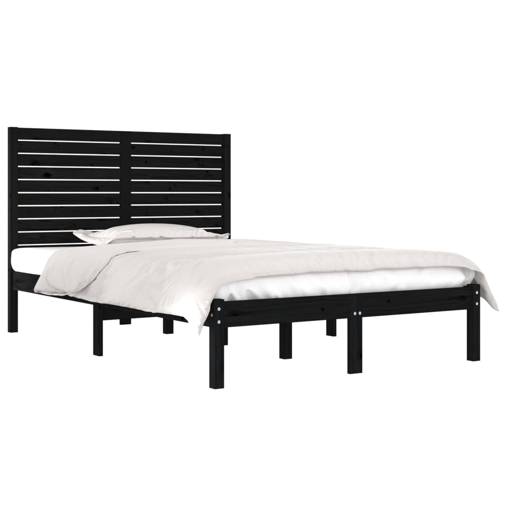 vidaXL Bed Frame without Mattress Black 135x190 cm Double Solid Wood