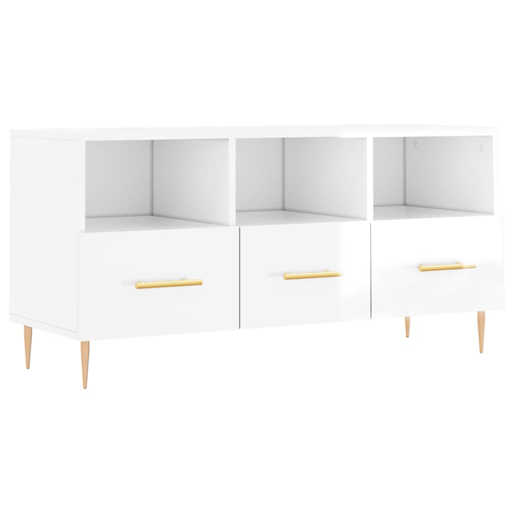 vidaXL TV Cabinet High Gloss White 102x36x50 cm Engineered Wood