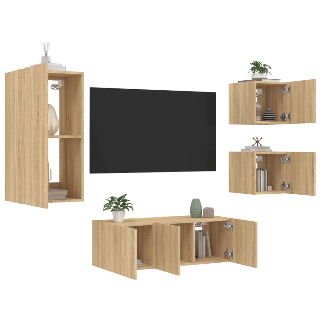 vidaXL 5 Piece TV Wall Units with LED Sonoma Oak Engineered Wood