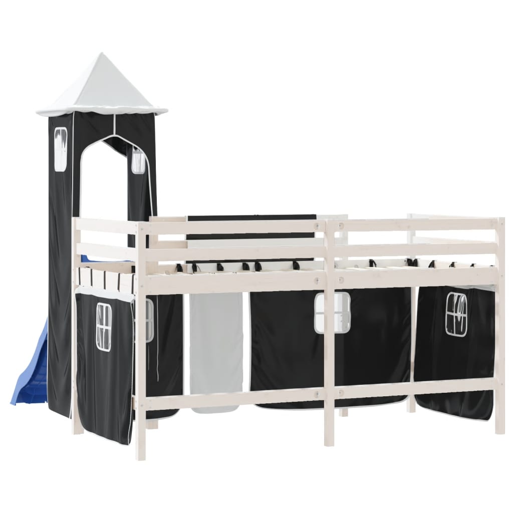 vidaXL Kids' Loft Bed with Tower without Mattress White&Black 90x200 cm