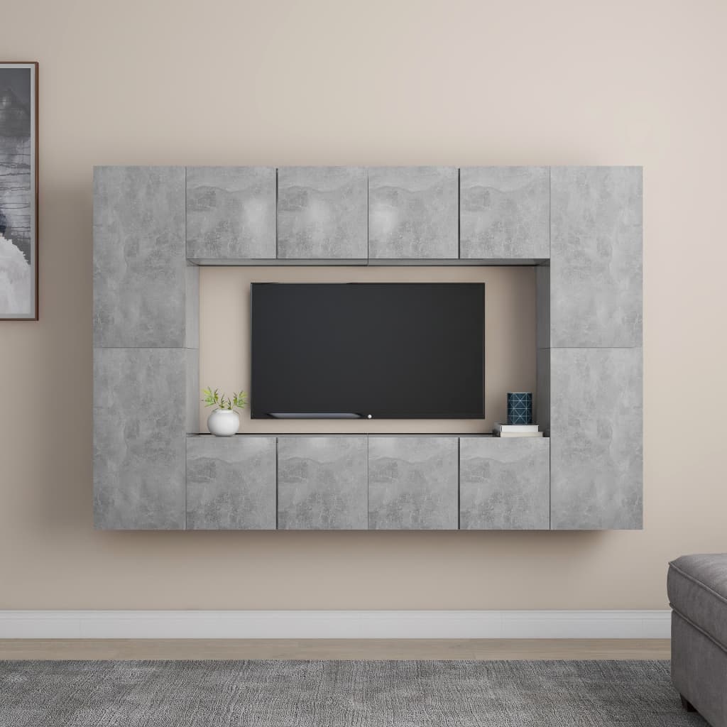 vidaXL 8 Piece TV Cabinet Set Concrete Grey Engineered Wood