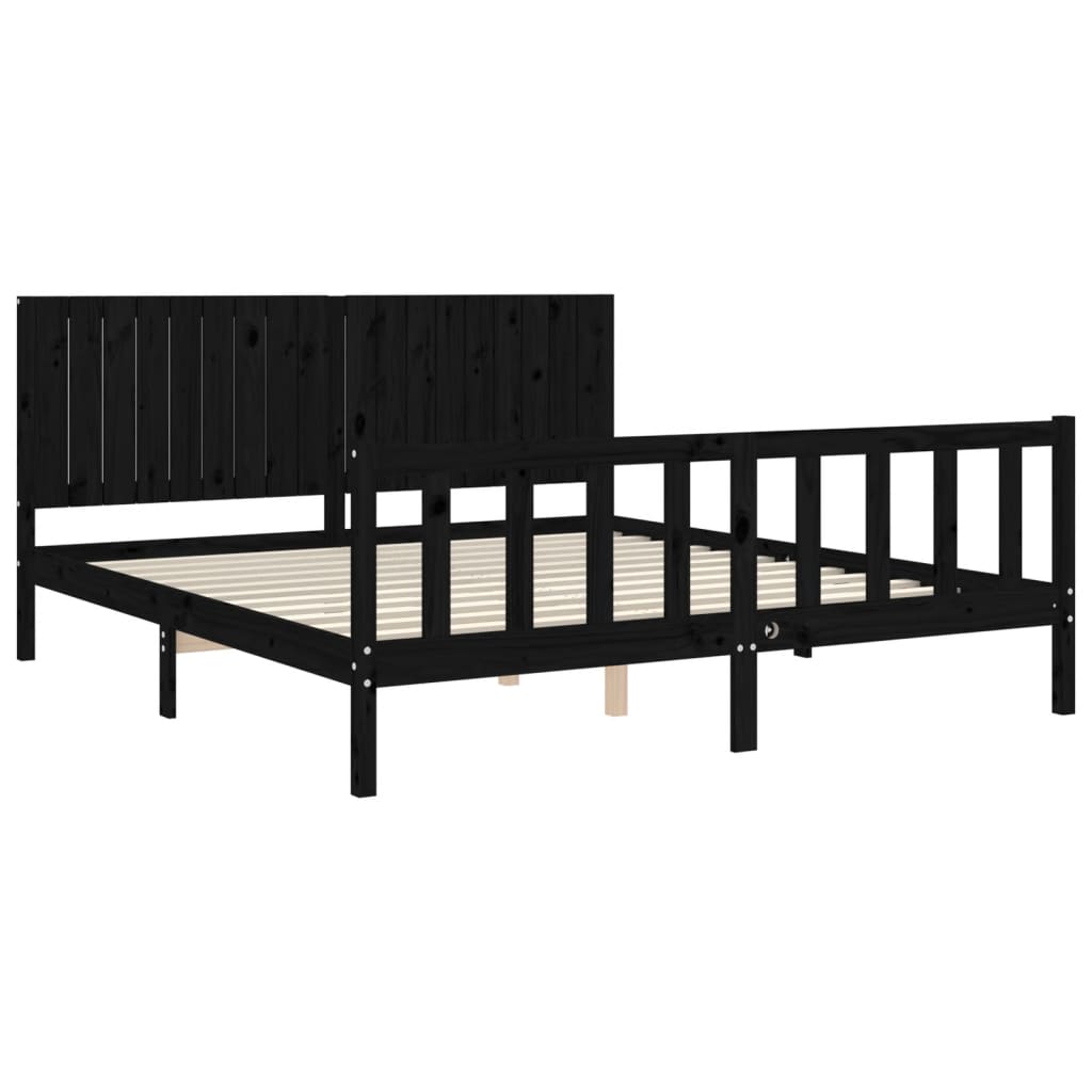 vidaXL Bed Frame without Mattress Black Super King Size Solid Wood Pine