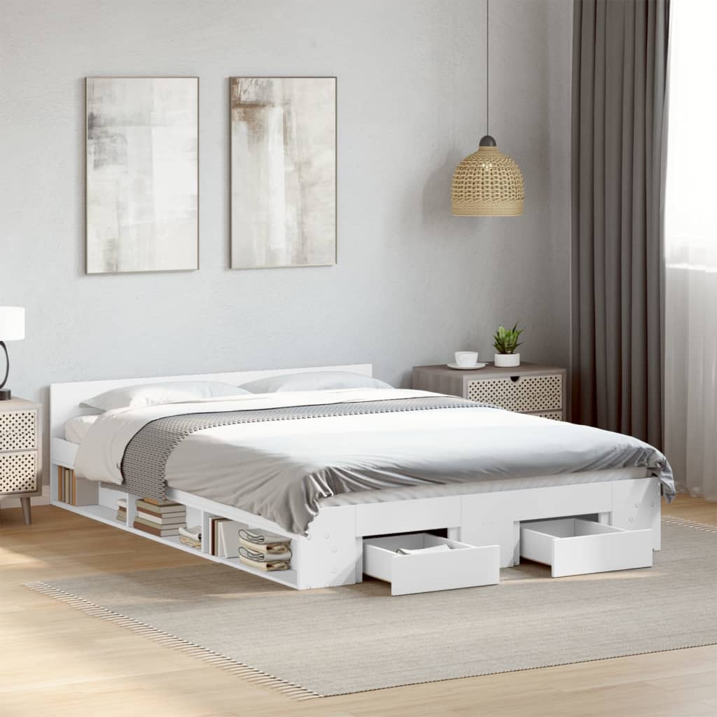 vidaXL Bed Frame with Drawers White 120x200 cm Engineered Wood