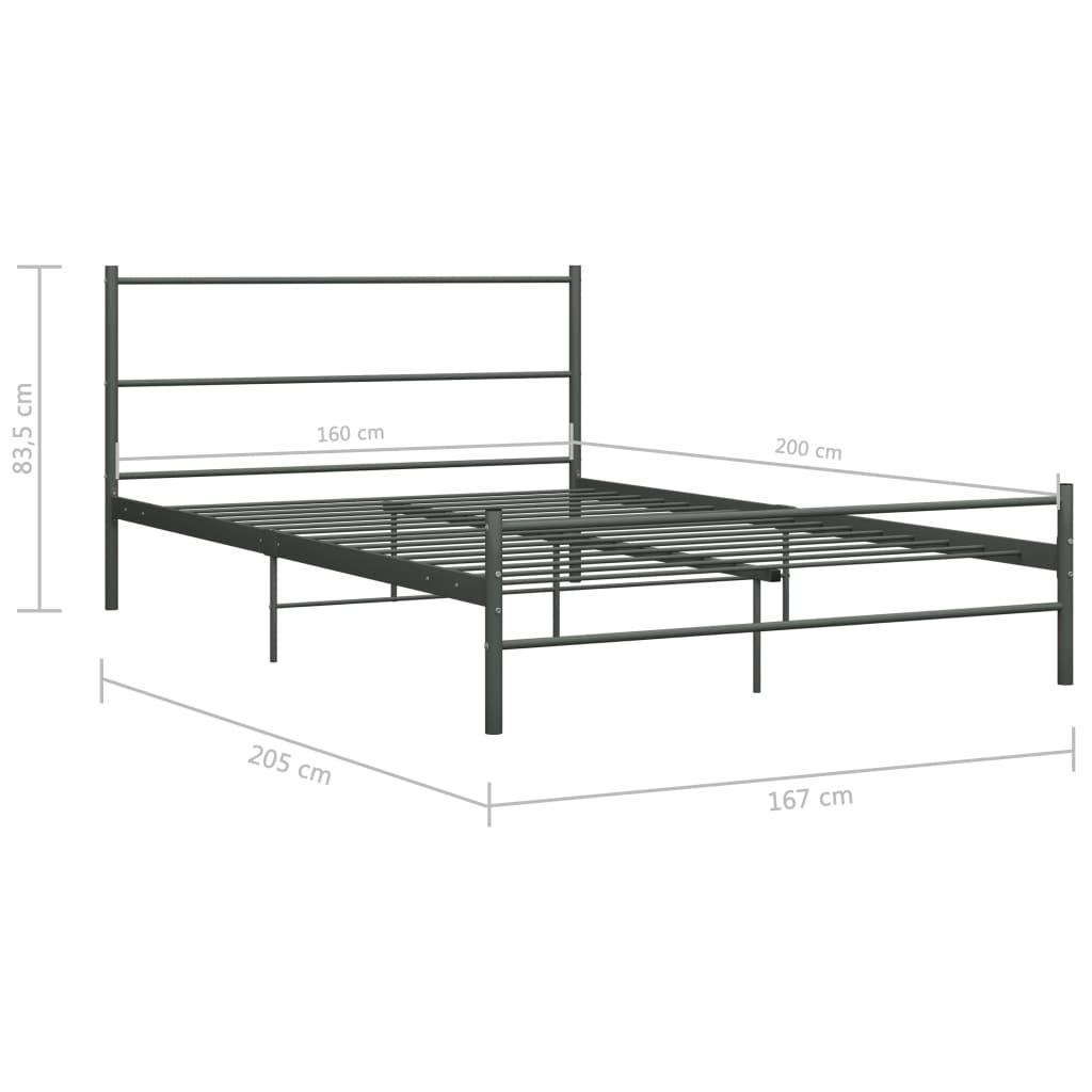 vidaXL Bed Frame with Headboard without Mattress Grey 160x200 cm Metal