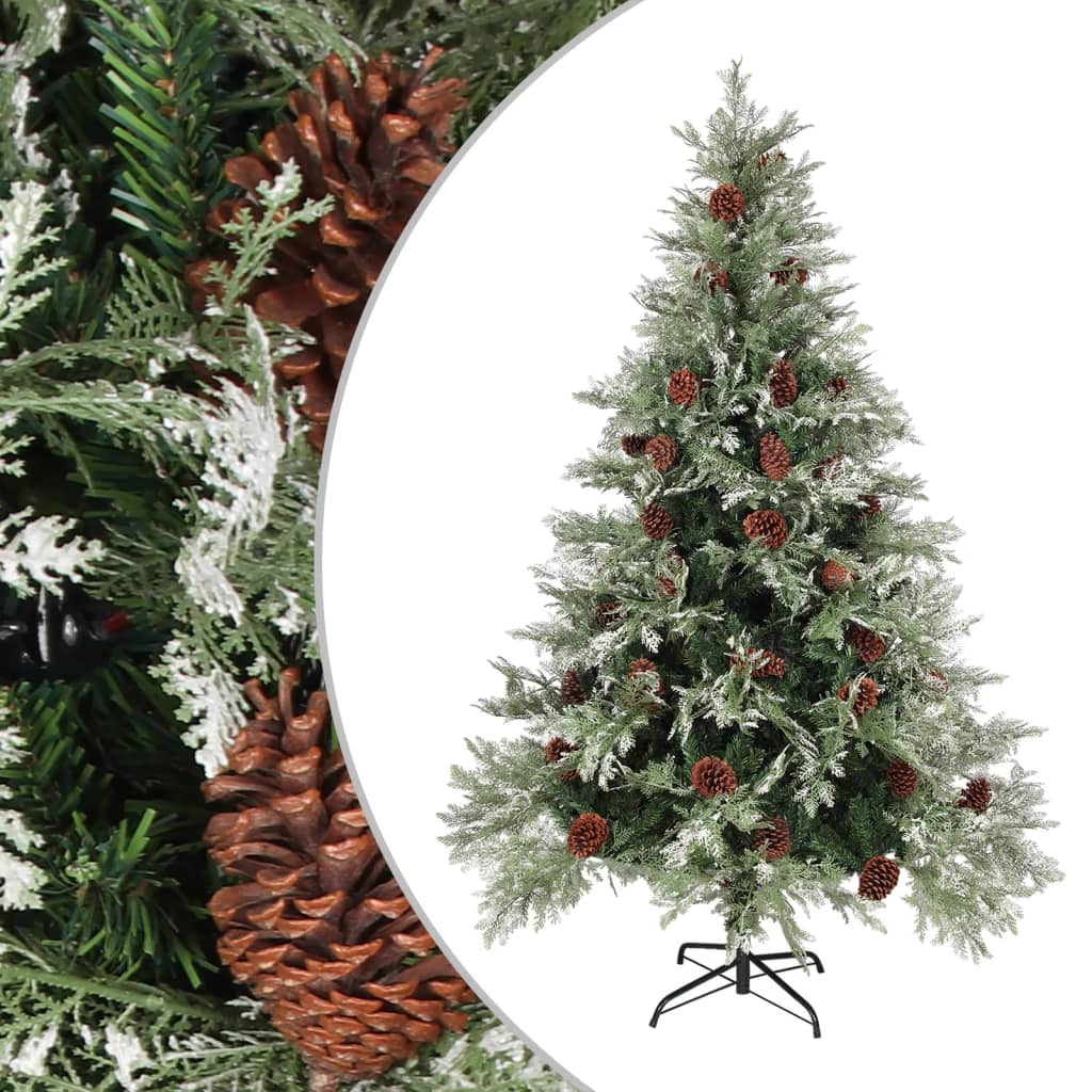 vidaXL Christmas Tree with Pine Cones Green and White 150 cm PVC&PE