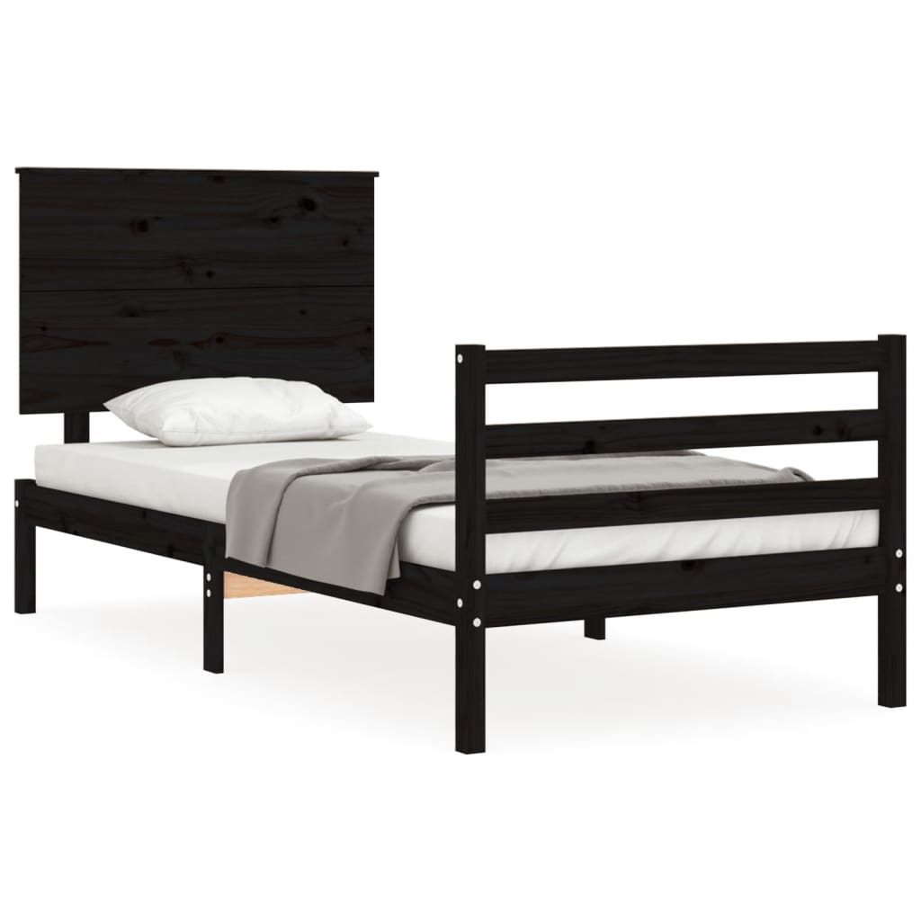 vidaXL Bed Frame without Mattress Black 90x200 cm Solid Wood