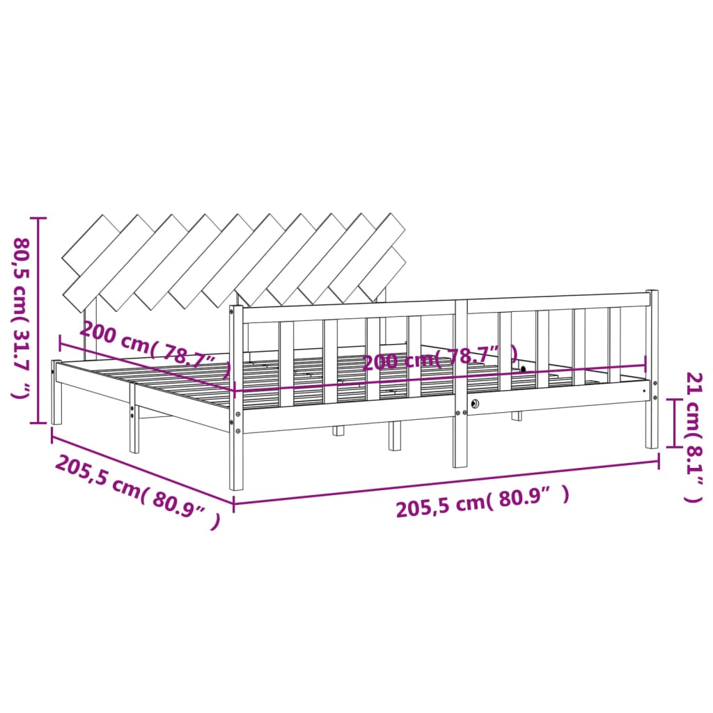 vidaXL Bed Frame without Mattress Grey 200x200 cm Solid Wood Pine